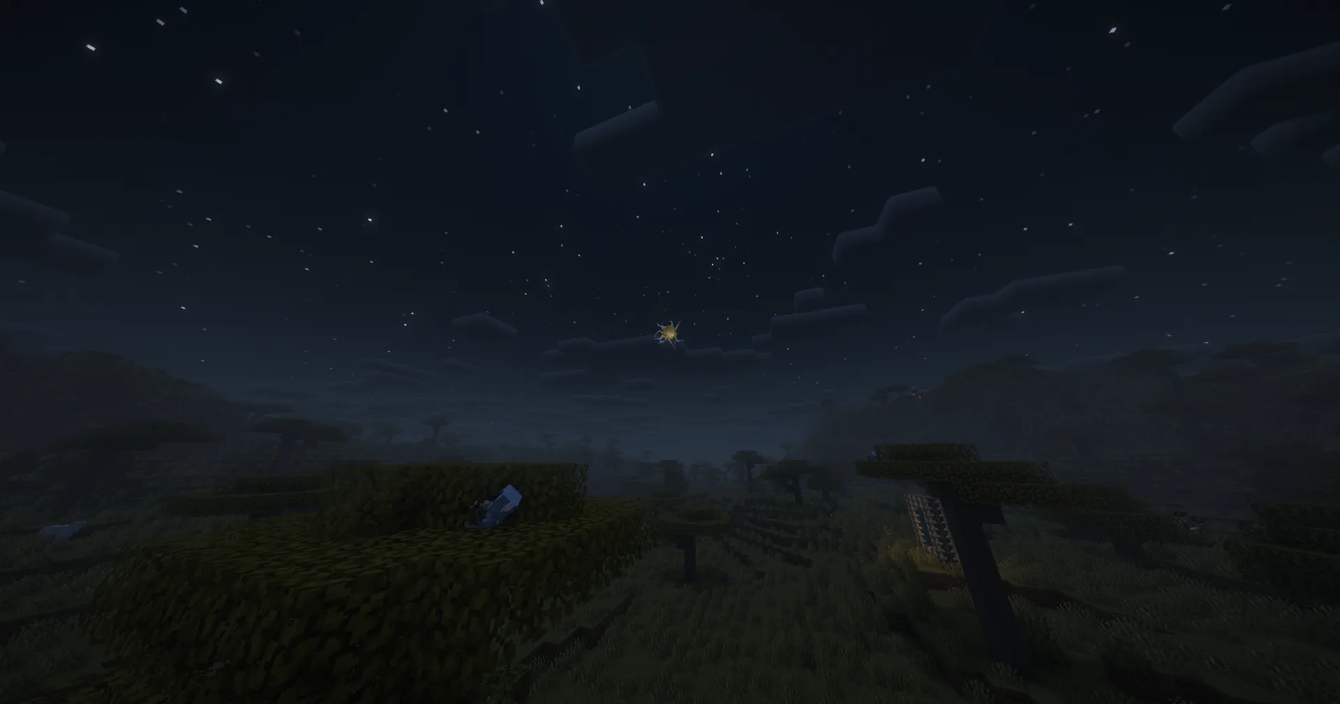 A portal seen from far at night with a shader pack